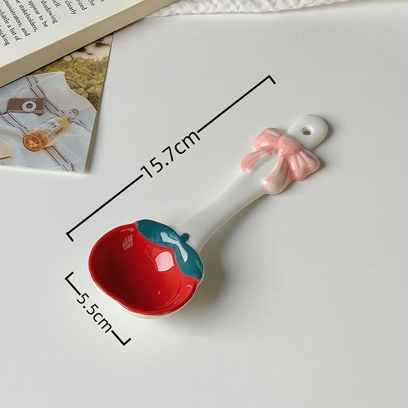 1Pc Cute Underglaze Ceramic Spoon with Long Handle for Home Dessert Yogurt Oatmeal - Stylish INS Kitchenware