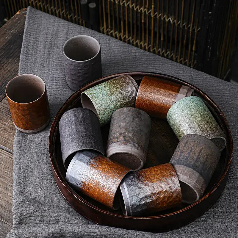 Vintage Chinese Ceramic Mug, Handmade Stoneware Large Coffee Cup, Unique Rustic Design for Home & Office Use, 1-Piece Cup