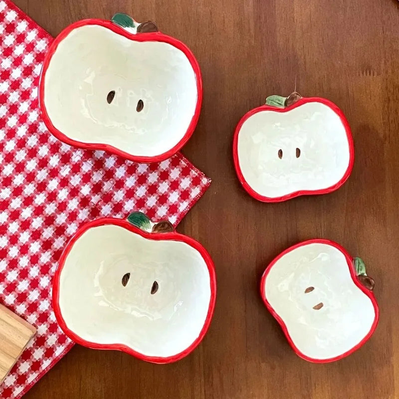Cute Creative Apple Modeling Ceramic Dishes Kitchen Yogurt Bowls Salad Bowls Seasoning Dishes Table Decoration.