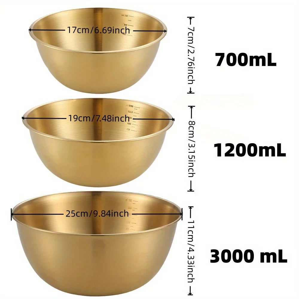 3pc Stainless Steel Mixing Bowls - Oven/Dishwasher Safe with Measurement Marks, Durable Kitchen Baking Cooking Salad Prep Set
