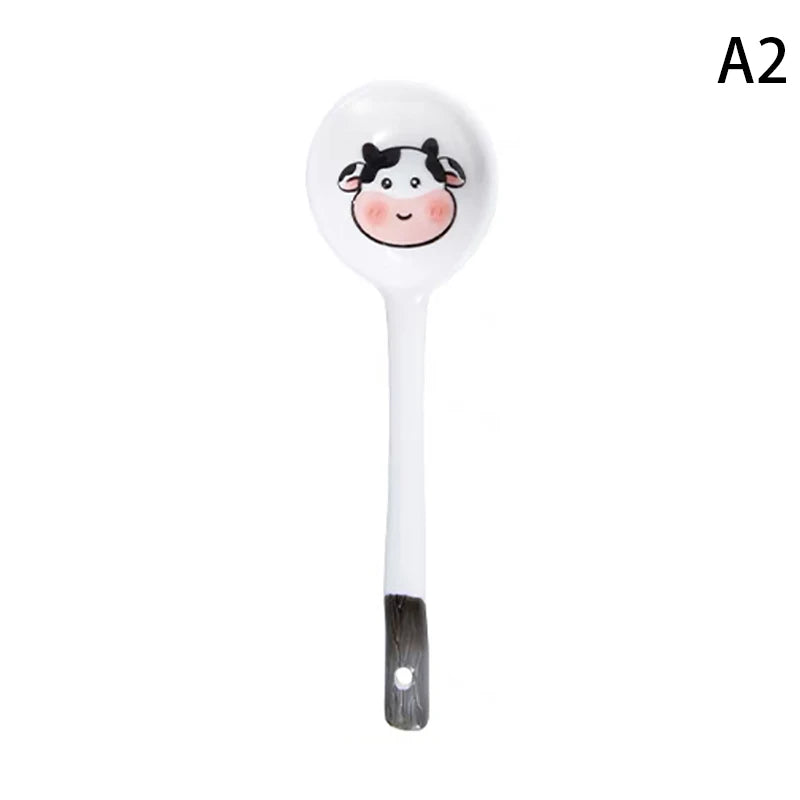1Pcs Ceramic Soup Spoon Cereal Spoon Cute Household Tableware Painted Coffee Spoon Jam Spoon Gift Dessert Scoop Kitchenware