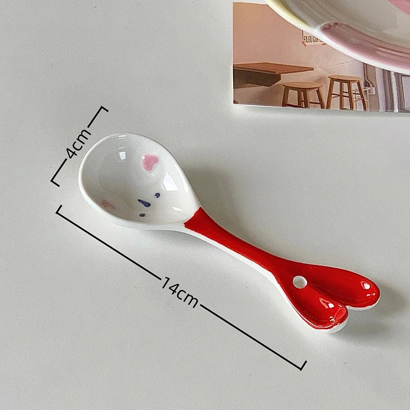 1Pc Cute Underglaze Ceramic Spoon with Long Handle for Home Dessert Yogurt Oatmeal - Stylish INS Kitchenware