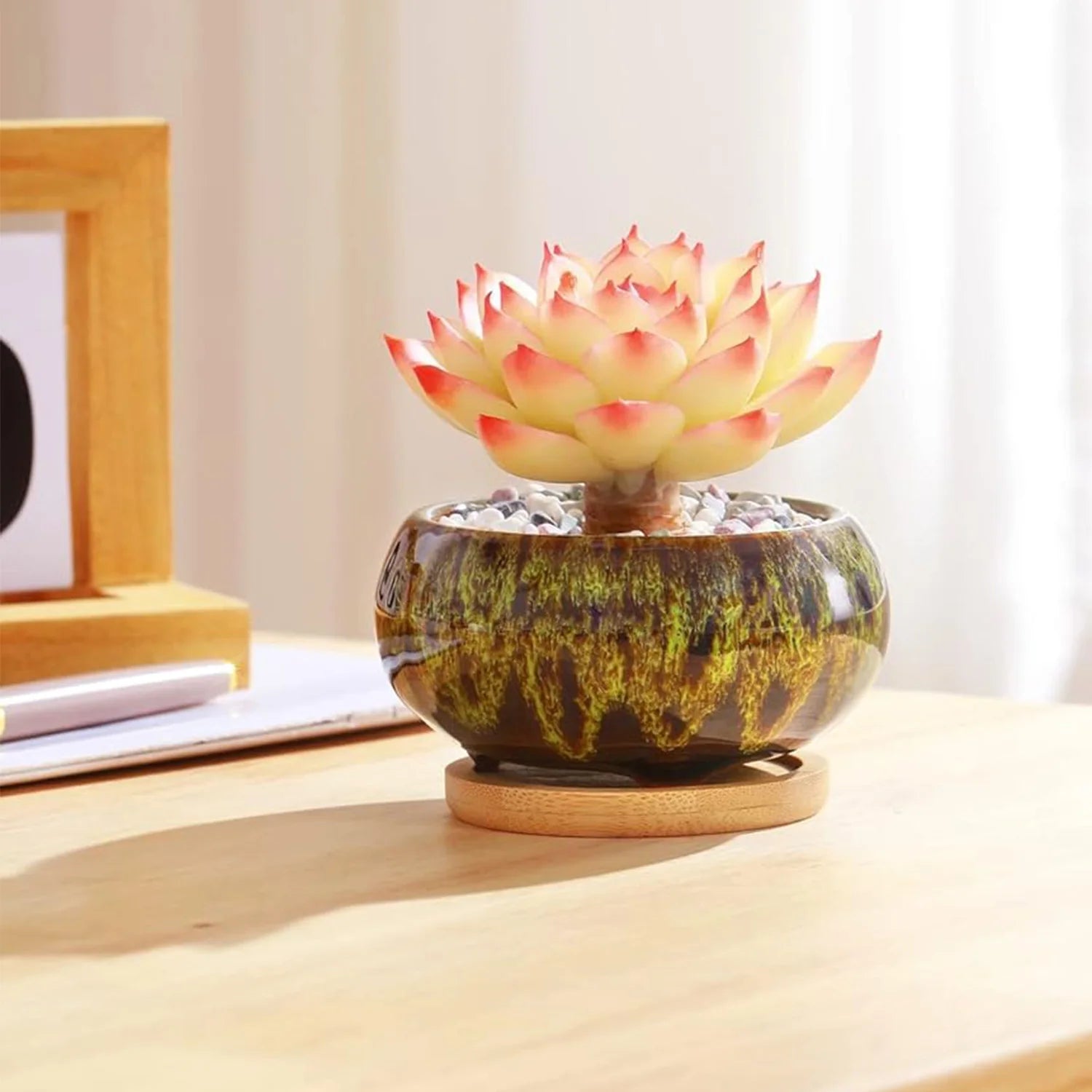 6Pc Ceramic Flower Pots Kiln Change Mini Wicker Bonsai Plant Flowerpot Mold Planters For Yard Garden Desktop Decor Flowers Ceram