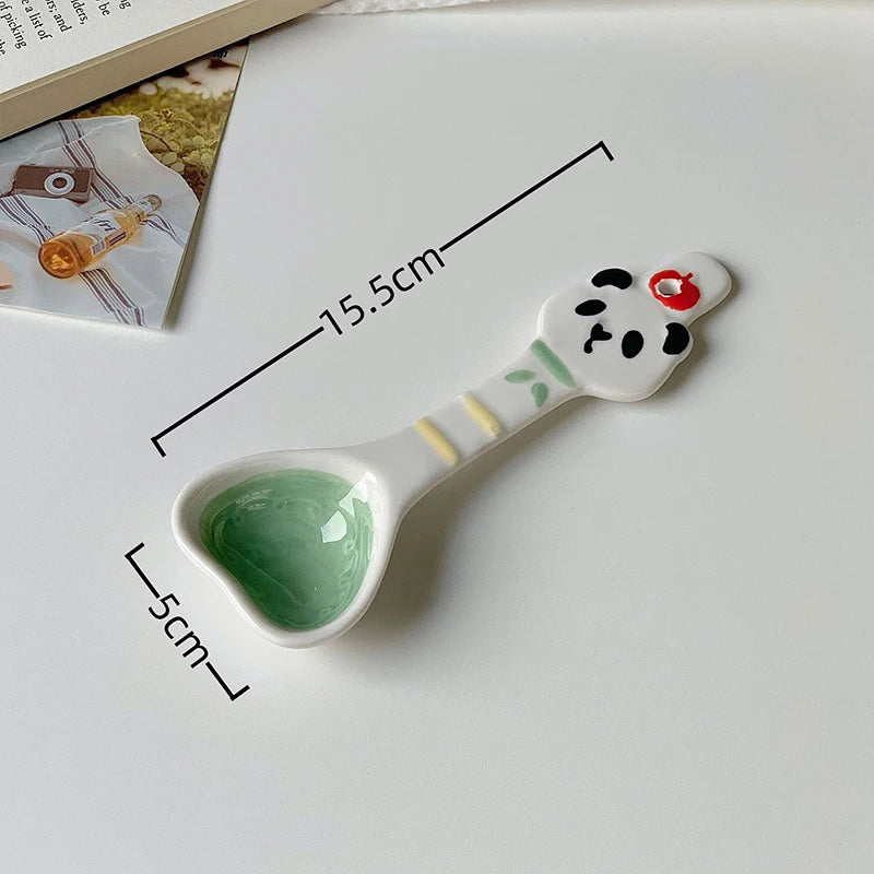 1Pc Cute Underglaze Ceramic Spoon with Long Handle for Home Dessert Yogurt Oatmeal - Stylish INS Kitchenware