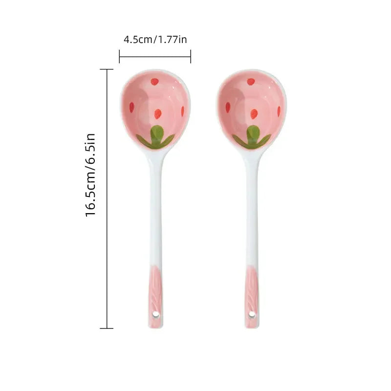 Strawberry Spoon Creative Ceramics Anti-scald Coffee Dessert Long Handle Spoon Kawaii Ice Cream Hand Painted Kitchen Accessories