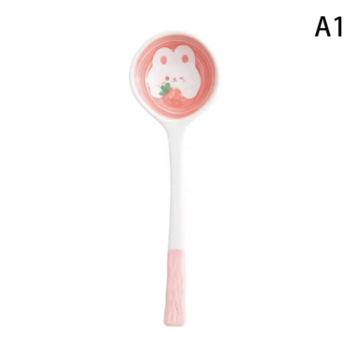 1Pcs Ceramic Soup Spoon Cereal Spoon Cute Household Tableware Painted Coffee Spoon Jam Spoon Gift Dessert Scoop Kitchenware