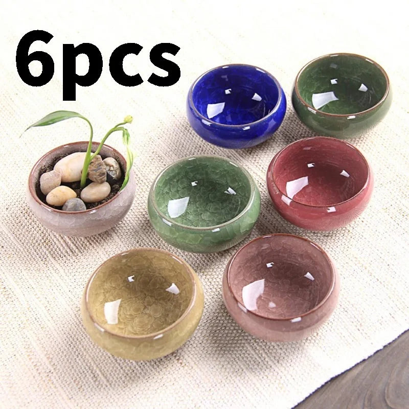 6Pc Ceramic Flower Pots Kiln Change Mini Wicker Bonsai Plant Flowerpot Mold Planters For Yard Garden Desktop Decor Flowers Ceram