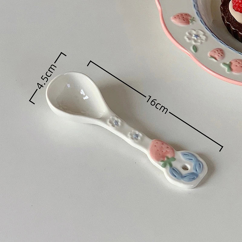 1Pc Cute Underglaze Ceramic Spoon with Long Handle for Home Dessert Yogurt Oatmeal - Stylish INS Kitchenware