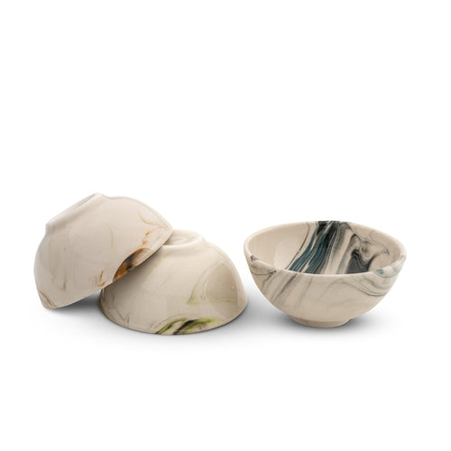 Set of 6 Ceramic Dip Bowls – Colonsay | Mocha, Marble Bloom – 8cm