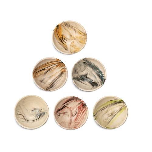 Set of 6 Ceramic Dip Bowls – Colonsay | Mocha, Marble Bloom – 8cm
