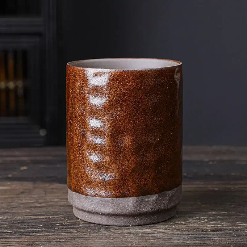 Vintage Chinese Ceramic Mug, Handmade Stoneware Large Coffee Cup, Unique Rustic Design for Home & Office Use, 1-Piece Cup