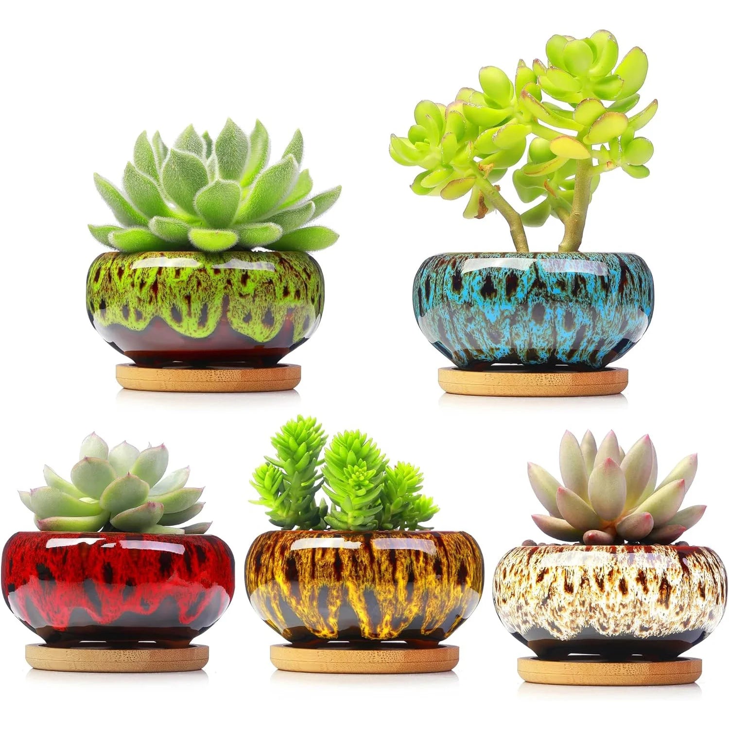 6Pc Ceramic Flower Pots Kiln Change Mini Wicker Bonsai Plant Flowerpot Mold Planters For Yard Garden Desktop Decor Flowers Ceram