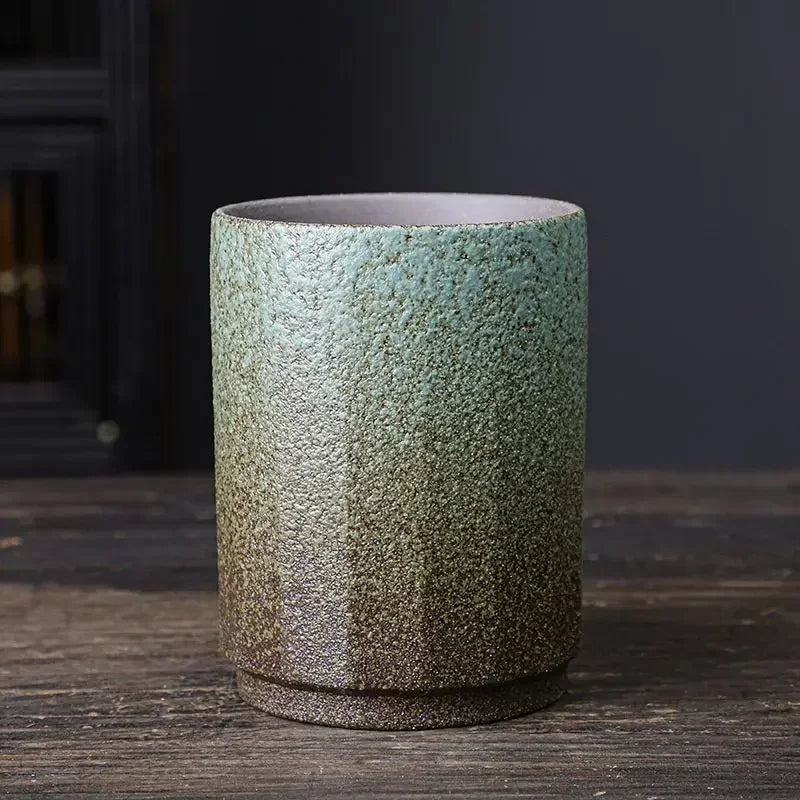 Vintage Chinese Ceramic Mug, Handmade Stoneware Large Coffee Cup, Unique Rustic Design for Home & Office Use, 1-Piece Cup
