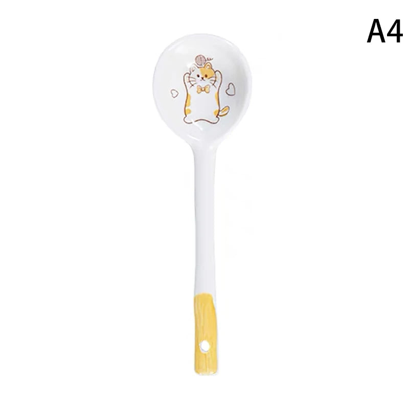 1Pcs Ceramic Soup Spoon Cereal Spoon Cute Household Tableware Painted Coffee Spoon Jam Spoon Gift Dessert Scoop Kitchenware