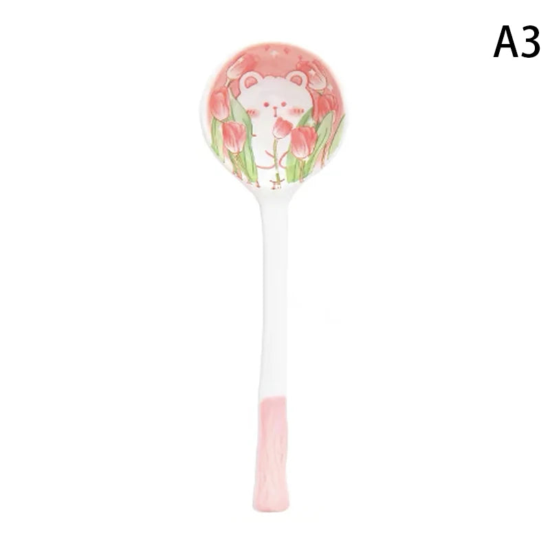 1Pcs Ceramic Soup Spoon Cereal Spoon Cute Household Tableware Painted Coffee Spoon Jam Spoon Gift Dessert Scoop Kitchenware