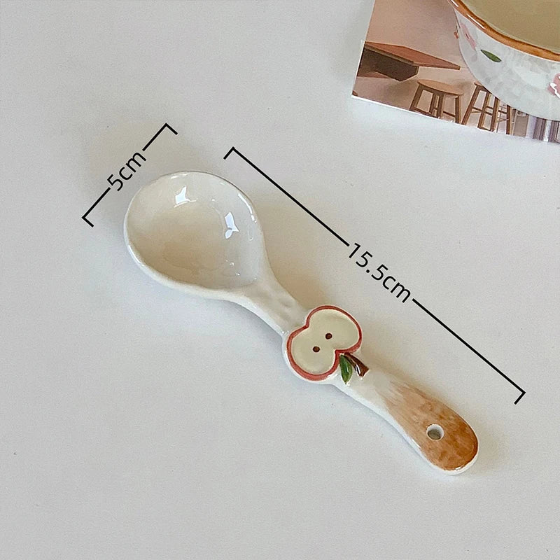 1Pc Cute Underglaze Ceramic Spoon with Long Handle for Home Dessert Yogurt Oatmeal - Stylish INS Kitchenware