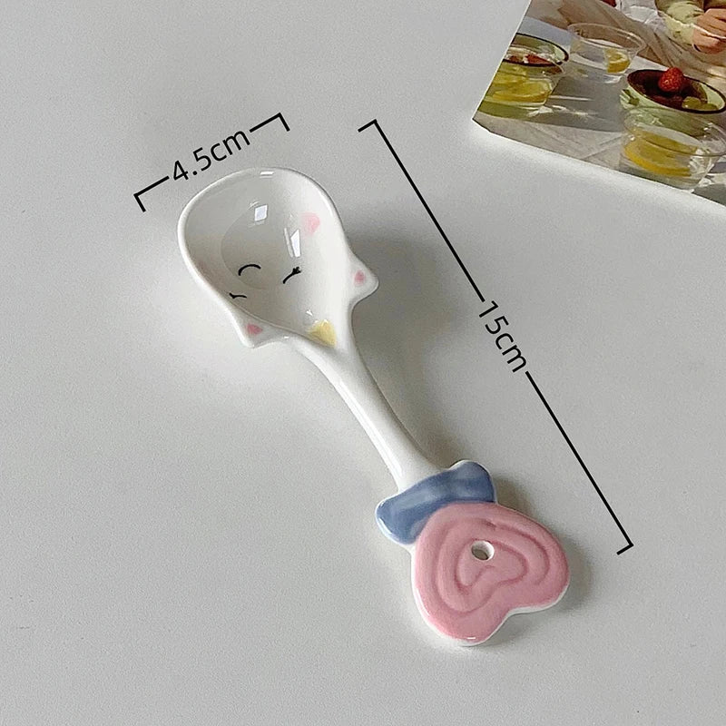 1Pc Cute Underglaze Ceramic Spoon with Long Handle for Home Dessert Yogurt Oatmeal - Stylish INS Kitchenware